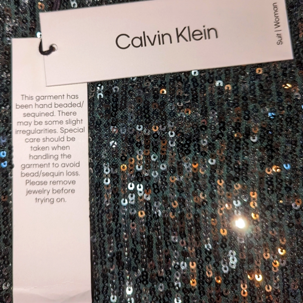 ✨HP✨ NWT Calvin Klein Women Plus Sequined Dark Green V Neck Cami Size 1X - Picture 6 of 6